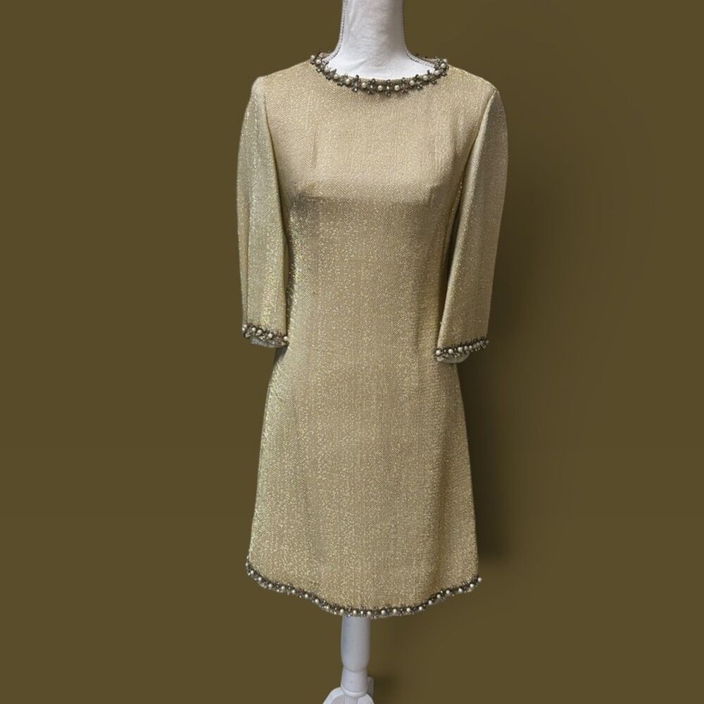 Vintage 1960's Mardi Gras New York Gold Metallic Beaded Cocktail Dress